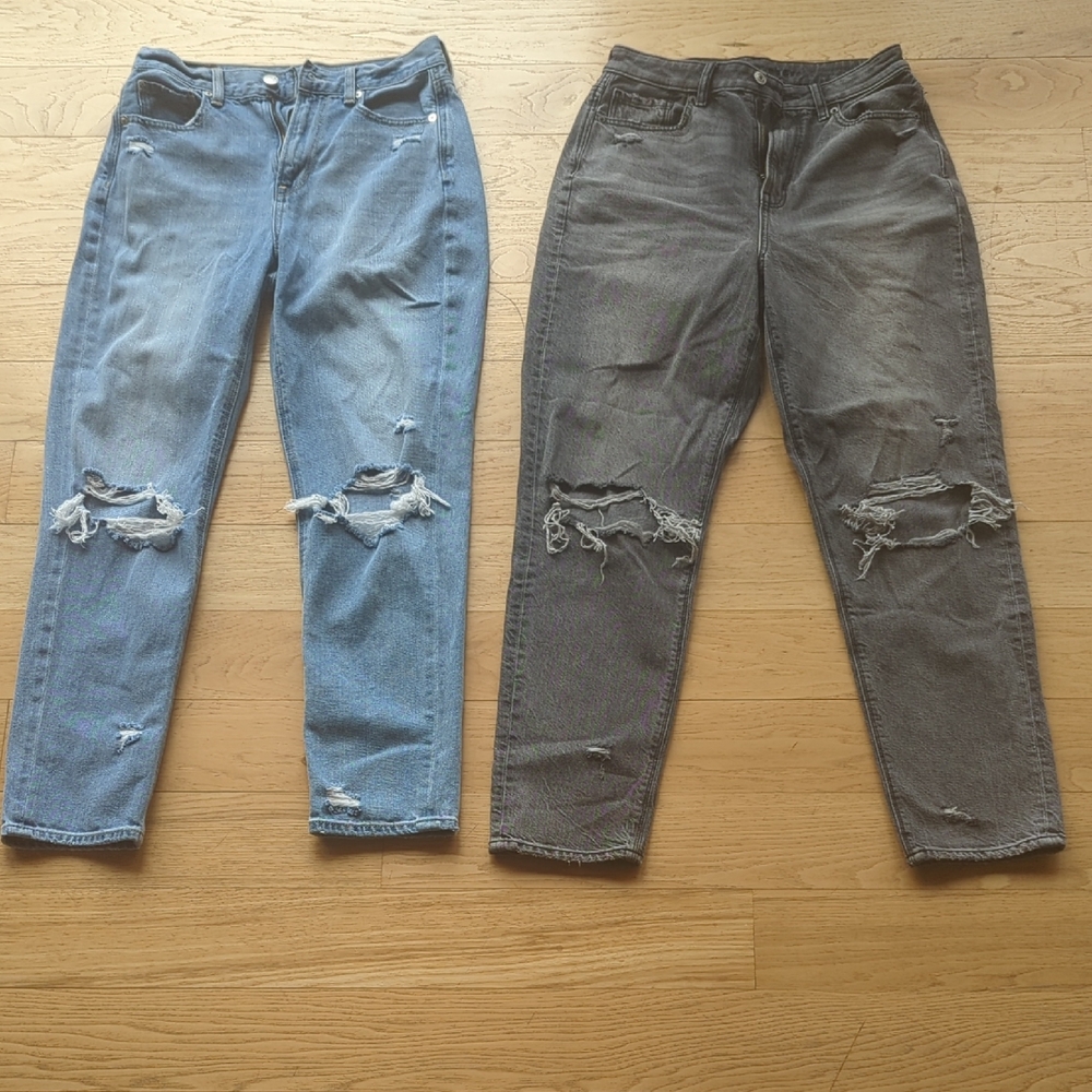 Distressed Blue and Gray Women's Jeans